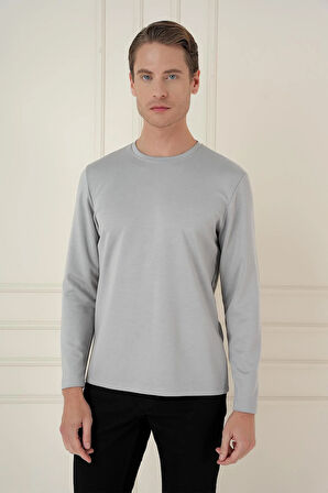 Ts 892 Comfort Fit Bisiklet Yaka Uzun Kol Casuel Gri Tişört