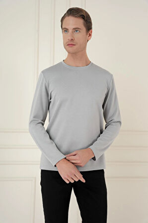 Ts 892 Comfort Fit Bisiklet Yaka Uzun Kol Casuel Gri Tişört