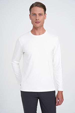 Ts 892 Comfort Fit Bisiklet Yaka Uzun Kol Casuel Ekru Tişört