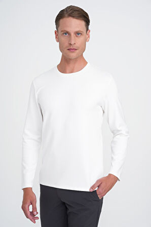 Ts 892 Comfort Fit Bisiklet Yaka Uzun Kol Casuel Ekru Tişört