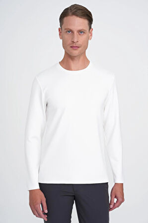 Ts 892 Comfort Fit Bisiklet Yaka Uzun Kol Casuel Ekru Tişört