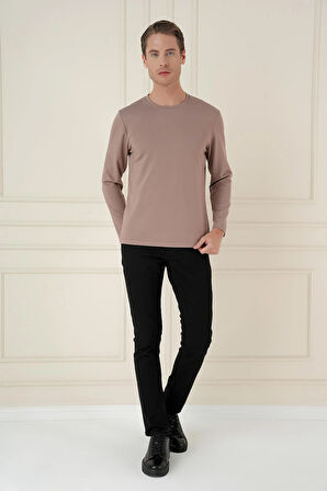 Ts 892 Comfort Fit Bisiklet Yaka Uzun Kol Casuel Vizon Tişört