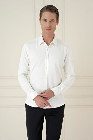 G 1580 Slim Fit Ekru Klasik Gömlek