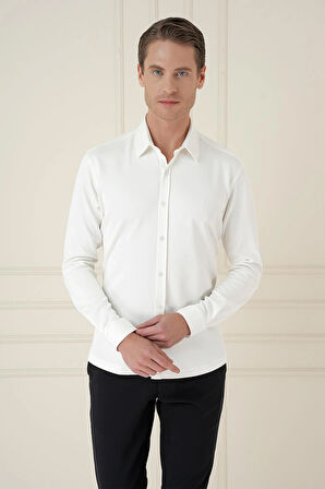 G 1580 Slim Fit Ekru Klasik Gömlek
