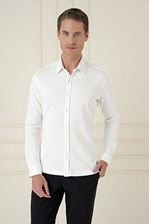 G 1580 Slim Fit Ekru Klasik Gömlek