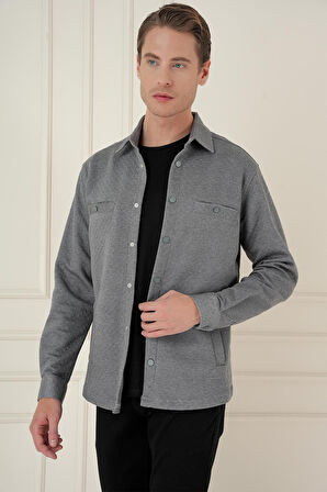 G 1581 Slim Fit Gri Klasik Gömlek
