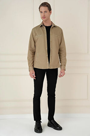 G 1581 Slim Fit Camel Klasik Gömlek
