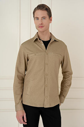 G 1581 Slim Fit Camel Klasik Gömlek