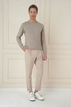 P 1167 Slim Fit Bej Spor Pantolon
