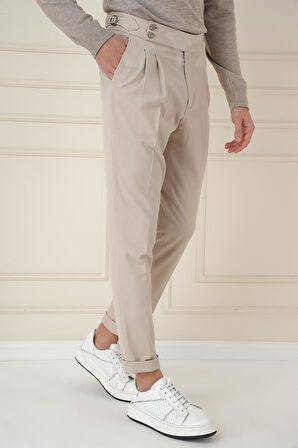 P 1167 Slim Fit Bej Spor Pantolon