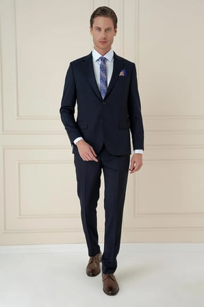 Slim Fit Çift Yırtmaç Mono Yaka Klasik Lacivert Takım Elbise Tk 912