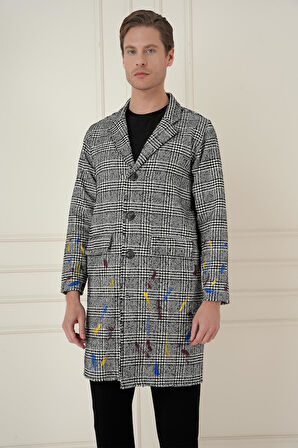 PLT 086 Slim Fit Siyah-Beyaz Spor Palto