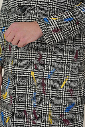 PLT 086 Slim Fit Siyah-Beyaz Spor Palto