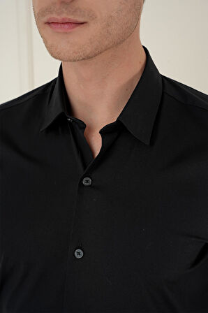 Gk 745 Slim Fit Pamuk Uzun Kol Klasik Siyah Gömlek 