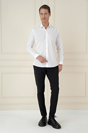 Gk 745 Slim Fit Pamuk Uzun Kol Klasik Beyaz Gömlek 