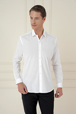 Gk 745 Slim Fit Pamuk Uzun Kol Klasik Beyaz Gömlek 