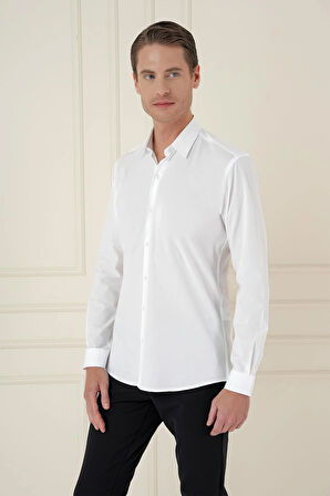 Gk 745 Slim Fit Pamuk Uzun Kol Klasik Beyaz Gömlek 