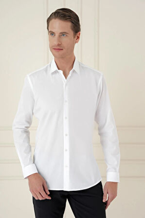 Gk 745 Slim Fit Pamuk Uzun Kol Klasik Beyaz Gömlek 