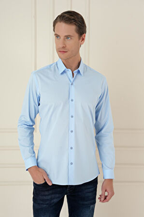 Gk 745 Slim Fit Pamuk Uzun Kol Klasik Mavi Gömlek 