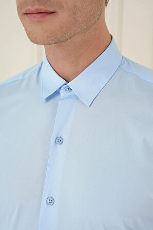 Gk 745 Slim Fit Pamuk Uzun Kol Klasik Mavi Gömlek 