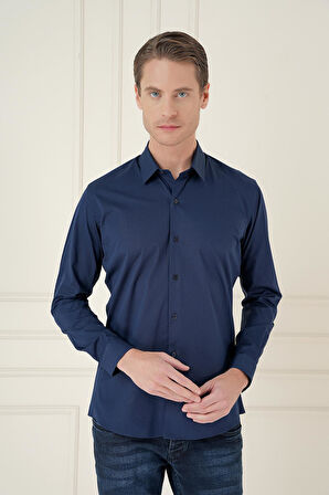 Gk 745 Slim Fit Pamuk Uzun Kol Klasik Lacivert Gömlek 