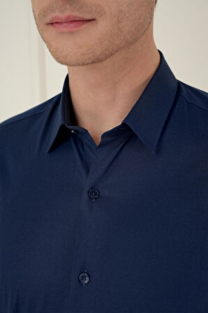 Gk 745 Slim Fit Pamuk Uzun Kol Klasik Lacivert Gömlek 