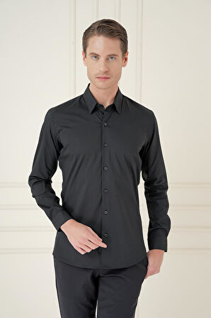 GK 747 Slim Fit Siyah Klasik Gömlek