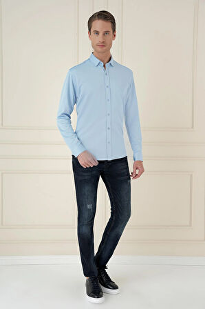 G 1583 Slim Fit Mavi Klasik Gömlek