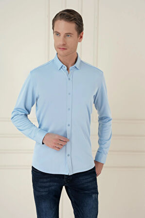 G 1583 Slim Fit Mavi Klasik Gömlek