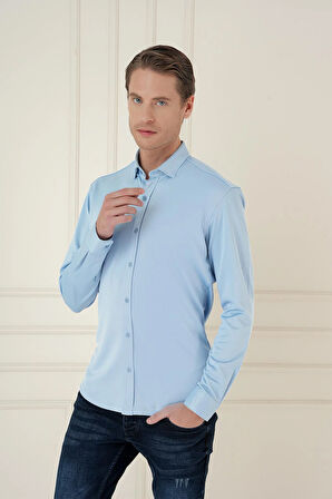 G 1583 Slim Fit Mavi Klasik Gömlek
