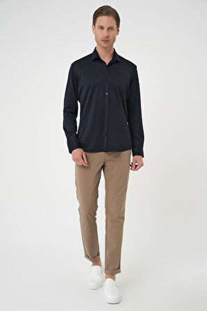 G 1583 Slim Fit Lacivert Klasik Gömlek
