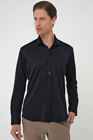 G 1583 Slim Fit Lacivert Klasik Gömlek
