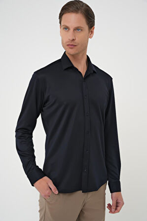 G 1583 Slim Fit Lacivert Klasik Gömlek