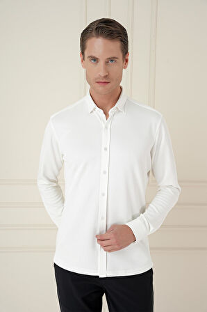 G 1583 Slim Fit Ekru Klasik Gömlek