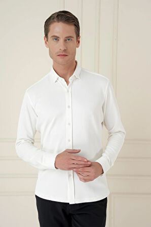 G 1583 Slim Fit Ekru Klasik Gömlek