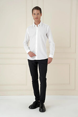 Gk 749 Slim Fit %100 Pamuk Uzun Kol Dokulu Klasik Beyaz Gömlek 