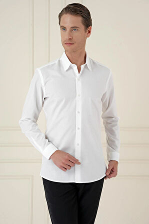 Gk 749 Slim Fit %100 Pamuk Uzun Kol Dokulu Klasik Beyaz Gömlek 