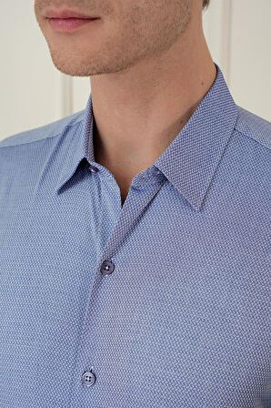 Gk 749 Slim Fit %100 Pamuk Uzun Kol Dokulu Klasik İndigo Gömlek 