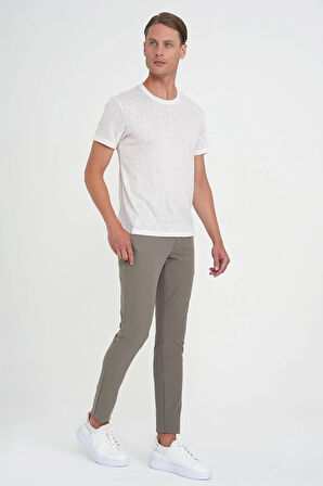 Slim Fit Yan Cepli Düz Esnek Casual Vizon Pantolon P 1144