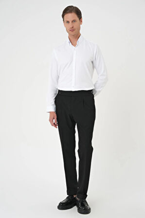 P 1170 Comfort Fit Beli Tokalı Pileli Siyah Jogger Pantolon
