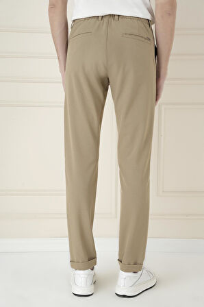 Slim Fit Beli Lastikli Esnek Pamuklu Bej Casual Pantolon P 1171