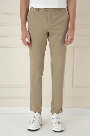 Slim Fit Beli Lastikli Esnek Pamuklu Bej Casual Pantolon P 1171