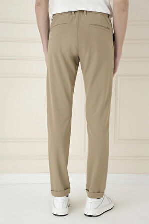 Slim Fit Beli Lastikli Esnek Pamuklu Bej Casual Pantolon P 1171