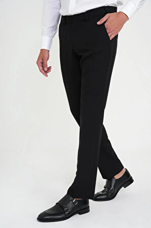 Comfort Fit Beli Lastikli Esnek Siyah Pantolon P 1169