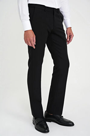 Comfort Fit Beli Lastikli Esnek Siyah Pantolon P 1169