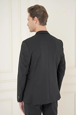 C 697 Slim Fit Mono Yaka Çift Yırtmaç Torba Cep Casual Siyah Ceket