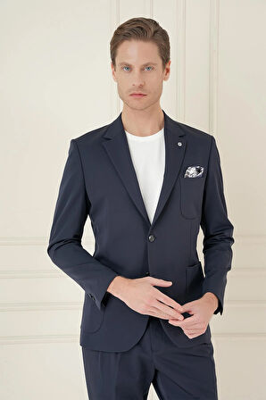 C 697 Slim Fit Mono Yaka Çift Yırtmaç Torba Cep Casual Lacivert Ceket