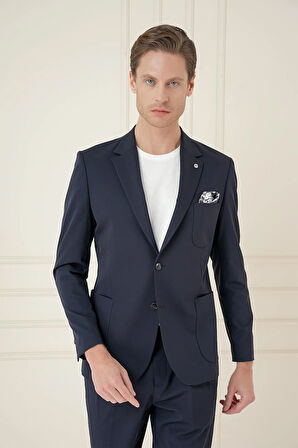 C 697 Slim Fit Mono Yaka Çift Yırtmaç Torba Cep Casual Lacivert Ceket
