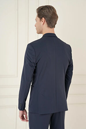 C 697 Slim Fit Mono Yaka Çift Yırtmaç Torba Cep Casual Lacivert Ceket