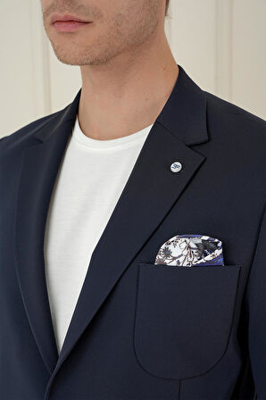 C 697 Slim Fit Mono Yaka Çift Yırtmaç Torba Cep Casual Lacivert Ceket